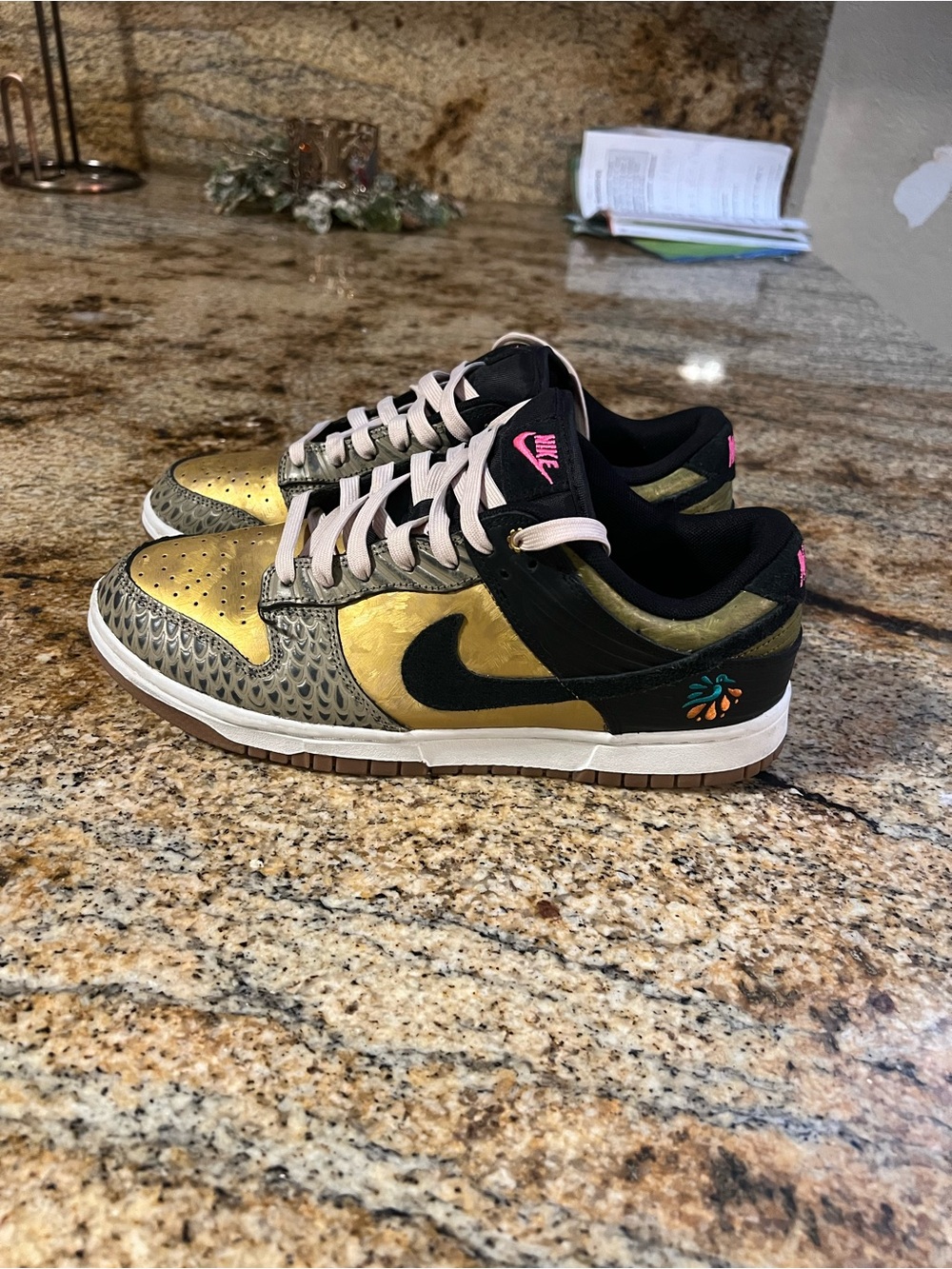 Nike Women’s Gold, Black & Pink Low-Top Sneakers